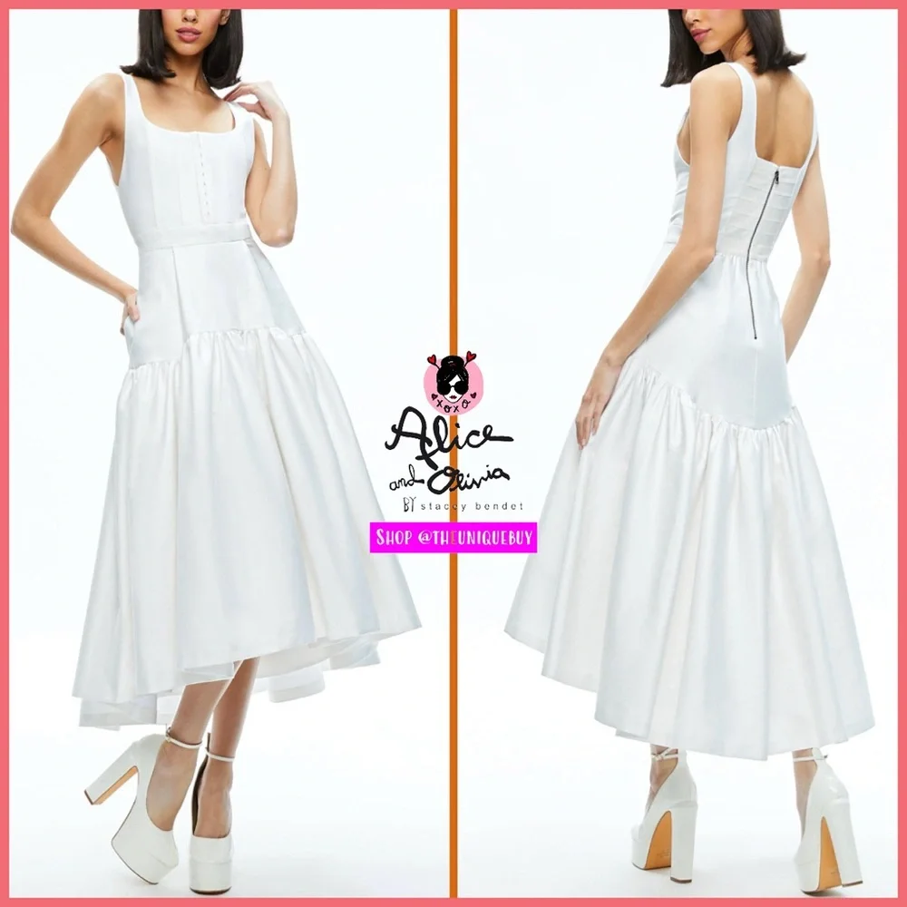 Alice + Olivia Diana Off White Sleeveless Structured Midi Dress